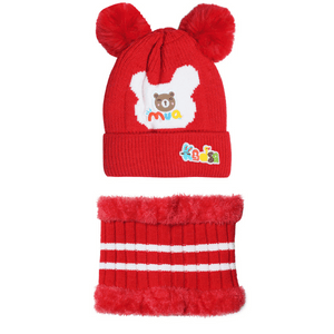 Youth Robe Standard Kids Winter Warm Knitted Cap with Fleece Scarf Set - YOUTH ROBE